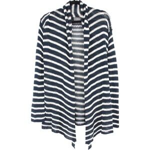 Wooden Ships Paola Buendia Size S/M Navy White Striped Open Front Knit Cardigan